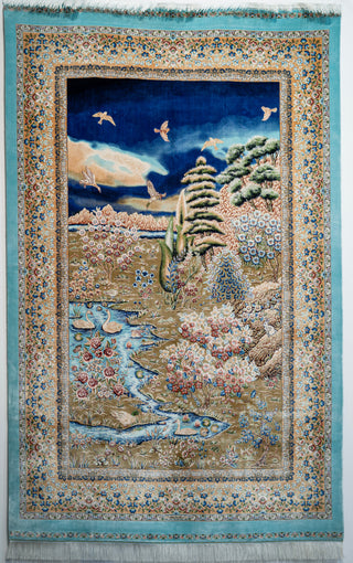 Elegant 100% Silk Persian Carpet